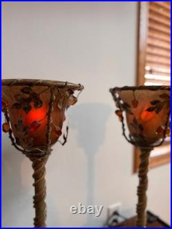 Pair of Vintage Hollywood Regency Amber Slag Glass Torchiere Lamps