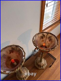 Pair of Vintage Hollywood Regency Amber Slag Glass Torchiere Lamps