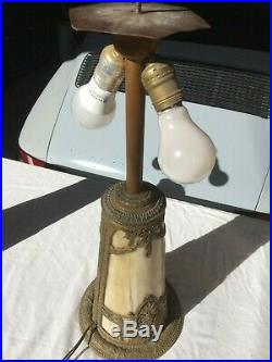 Pair of antique slag glass lamp