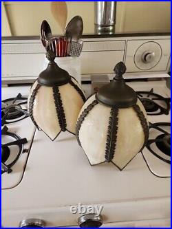 Pair of slag glass shades vintage