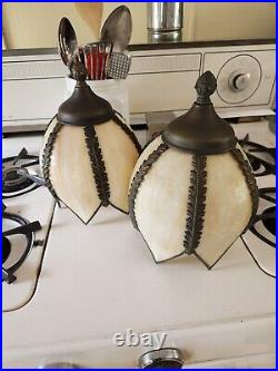 Pair of slag glass shades vintage