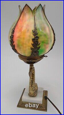 Pairpoint Dolphin Marble Base Multi-colored Slag Lamp Signed Numbered