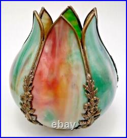 Pairpoint Dolphin Marble Base Multi-colored Slag Lamp Signed Numbered Rare