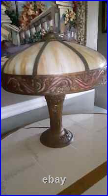 Parker Antique Arts Crafts Mission Slag Glass Bradley Hubbard Handel Era Lamp