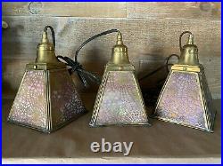 Pink Slag Glass and Brass Art Nouveau Hanging Lamps Set of Three