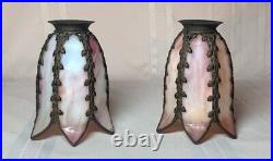 Pink Tulip Slag Glass Shades, 2 1/4 Fitter, Outstanding Acorn Banding, Early