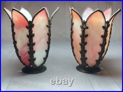 Pink Tulip Slag Glass Shades, 2 1/4 Fitter, Outstanding Acorn Banding, Early