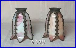 Pink Tulip Slag Glass Shades, 2 1/4 Fitter, Outstanding Acorn Banding, Early