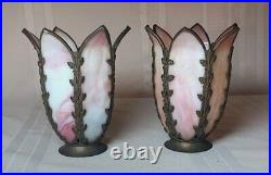 Pink Tulip Slag Glass Shades, 2 1/4 Fitter, Outstanding Acorn Banding, Early