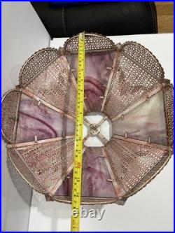 Pink, White Slag Glass, Metal Table Lamp Art Nouveau Victorian 30 T Antique Pink, White Slag Glass, Metal Table Lamp Art Nouveau Victorian 30 T Antique