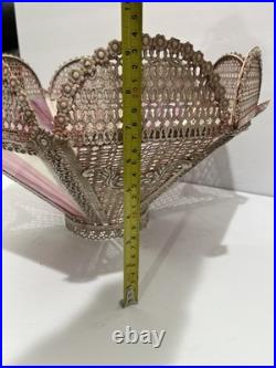 Pink, White Slag Glass, Metal Table Lamp Art Nouveau Victorian 30 T Antique Pink, White Slag Glass, Metal Table Lamp Art Nouveau Victorian 30 T Antique