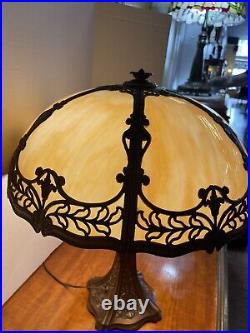 Pittsburgh Era Style 6 Bent Panel Slag Glass Leaded Table Lamp
