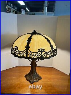 Pittsburgh Era Style 6 Bent Panel Slag Glass Leaded Table Lamp