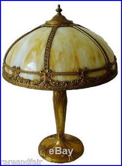 Pittsburgh art noveau lamp with bent slag glass shade