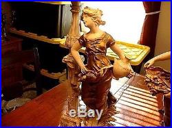 Pr Vintage Torchiere Slag Glass Gilded Figural Neo-Classical Table Lamps