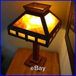 Prairie School Oak- Slag Glass Mission / Arts & Crafts Table Lamp Stickley Era