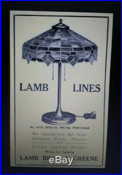 Pristine Lamb & Greene leaded glass lamp- Handel Tiffany Arts Crafts era slag