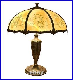 Quality Antique 8-Panel Large 21 In. Diameter Shade Slag Glass Table Lamp