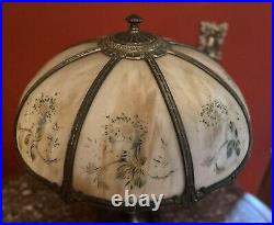 Quality Antique 8-Panel Large 21 In. Diameter Shade Slag Glass Table Lamp