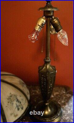 Quality Antique 8-Panel Large 21 In. Diameter Shade Slag Glass Table Lamp