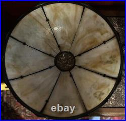 Quality Antique 8-Panel Large 21 In. Diameter Shade Slag Glass Table Lamp