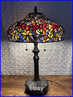 Quoizel 20 Stained Glass Tiffany Style Table Lamp 2 Light Blue Pink White