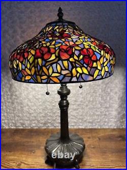 Quoizel 20 Stained Glass Tiffany Style Table Lamp 2 Light Blue Pink White