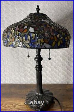 Quoizel 20 Stained Glass Tiffany Style Table Lamp 2 Light Blue Pink White