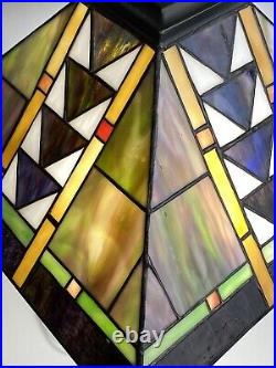 Quoizel 22 Stained Glass Art Deco Tiffany Style Table Lamp 2 Light Leaded Note