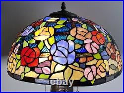 Quoizel 25 Stained Glass Floral Tiffany Style Table Lamp Bronze Discontinued