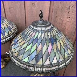 Quoizel Stained Glass Slag Glass Tiffany Style Table Lamp Pair