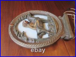 RARE 1930s/40s Native American on Horse Silhouette Lamp Ceramic & Slag Glass