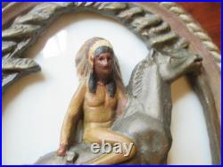 RARE 1930s/40s Native American on Horse Silhouette Lamp Ceramic & Slag Glass