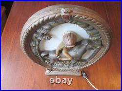 RARE 1930s/40s Native American on Horse Silhouette Lamp Ceramic & Slag Glass
