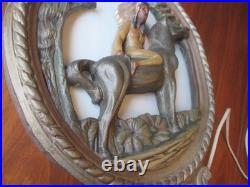 RARE 1930s/40s Native American on Horse Silhouette Lamp Ceramic & Slag Glass