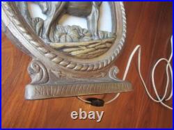 RARE 1930s/40s Native American on Horse Silhouette Lamp Ceramic & Slag Glass