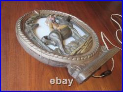 RARE 1930s/40s Native American on Horse Silhouette Lamp Ceramic & Slag Glass
