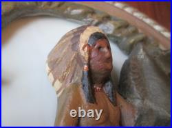 RARE 1930s/40s Native American on Horse Silhouette Lamp Ceramic & Slag Glass