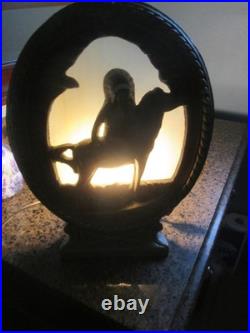 RARE 1930s/40s Native American on Horse Silhouette Lamp Ceramic & Slag Glass
