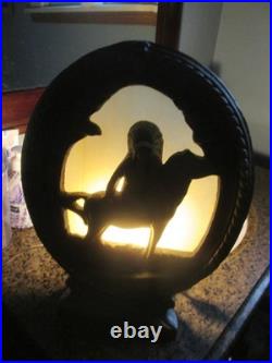 RARE 1930s/40s Native American on Horse Silhouette Lamp Ceramic & Slag Glass