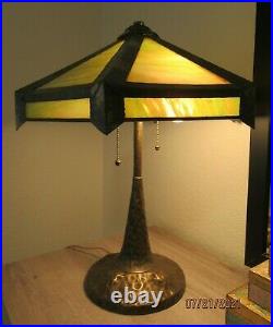 RARE Antique APOLLO STUDIOS Tree Trunk Copper Lamp Base SLAG GLASS Arts & Crafts