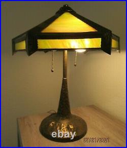 RARE Antique APOLLO STUDIOS Tree Trunk Copper Lamp Base SLAG GLASS Arts & Crafts