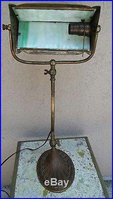 RARE! Antique Miller Co. Bankers Student Desk Lamp withDeco Green Slag Glass Shade