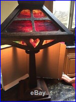 RARE- Antique Red, Gold Slag Glass Arts & Crafts/Mission Lamp early 1900's