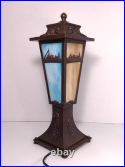 RARE Antique Slag Glass Lamp RMS Lusitania Or Titanic Panel Nautical 1910s S&G