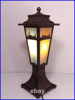 RARE Antique Slag Glass Lamp RMS Lusitania Or Titanic Panel Nautical 1910s S&G