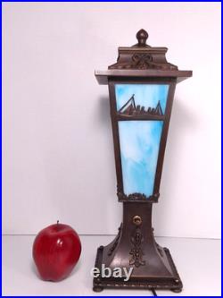 RARE Antique Slag Glass Lamp RMS Lusitania Or Titanic Panel Nautical 1910s S&G