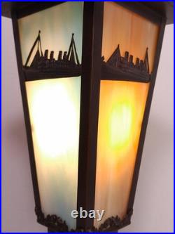 RARE Antique Slag Glass Lamp RMS Lusitania Or Titanic Panel Nautical 1910s S&G