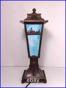 RARE Antique Slag Glass Lamp RMS Lusitania Or Titanic Panel Nautical 1910s S&G