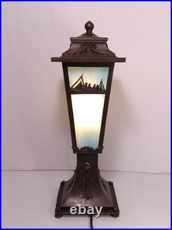 RARE Antique Slag Glass Lamp RMS Lusitania Or Titanic Panel Nautical 1910s S&G